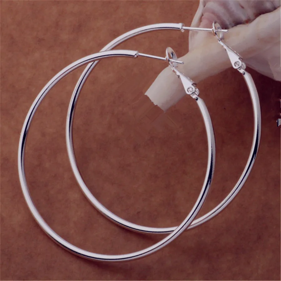 Hot Sale High Quality 925 Sterling Silver Classic 5-8CM Big Circle Earrings Women Party Jewelry Fashion Christmas Gifts