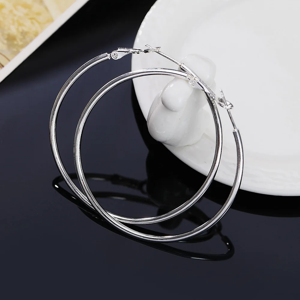 Hot Sale High Quality 925 Sterling Silver Classic 5-8CM Big Circle Earrings Women Party Jewelry Fashion Christmas Gifts