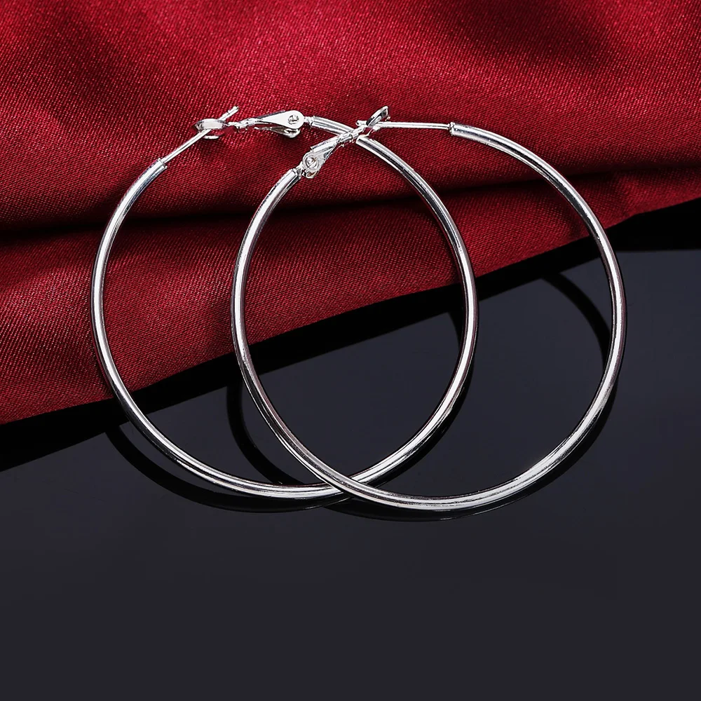 Hot Sale High Quality 925 Sterling Silver Classic 5-8CM Big Circle Earrings Women Party Jewelry Fashion Christmas Gifts
