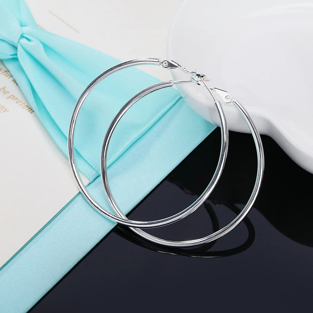 Hot Sale High Quality 925 Sterling Silver Classic 5-8CM Big Circle Earrings Women Party Jewelry Fashion Christmas Gifts