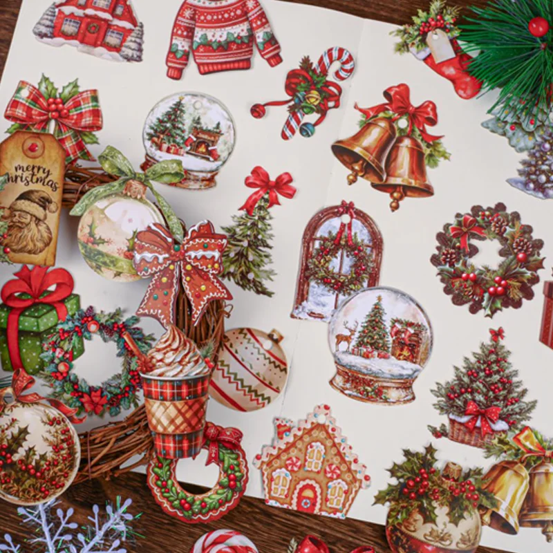Mr.Paper 6 Packs Christmas Stickers, Creative Holiday Bow Background Decals for Journal Scrapbooking DIY, Phone Case Diary Decor