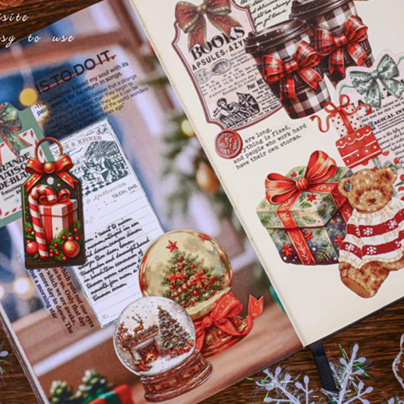 Mr.Paper 6 Packs Christmas Stickers, Creative Holiday Bow Background Decals for Journal Scrapbooking DIY, Phone Case Diary Decor