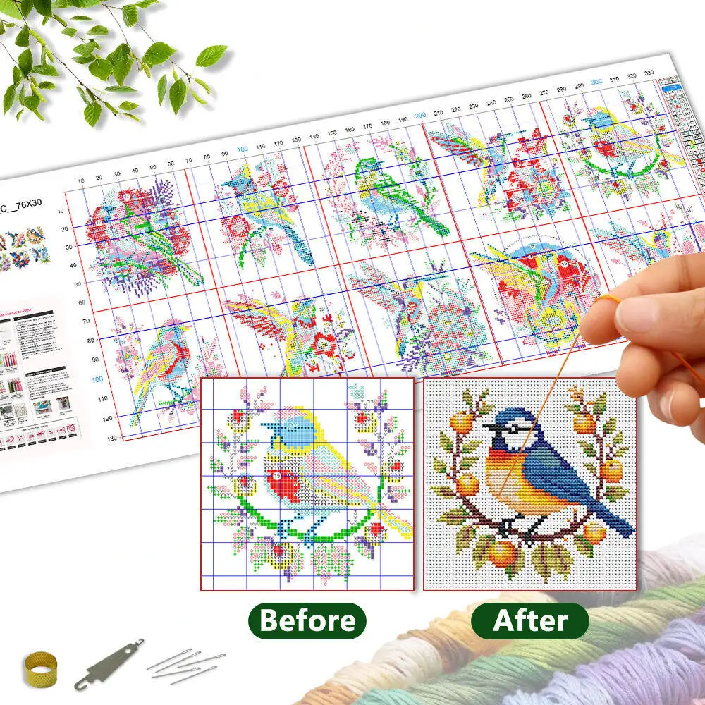 EverShine 10Pcs Cross Stitch Kit Bird DIY Embroidery Flower Animal 11CT Printed Canvas Entry Level Sewing Crafts Christmas Gift