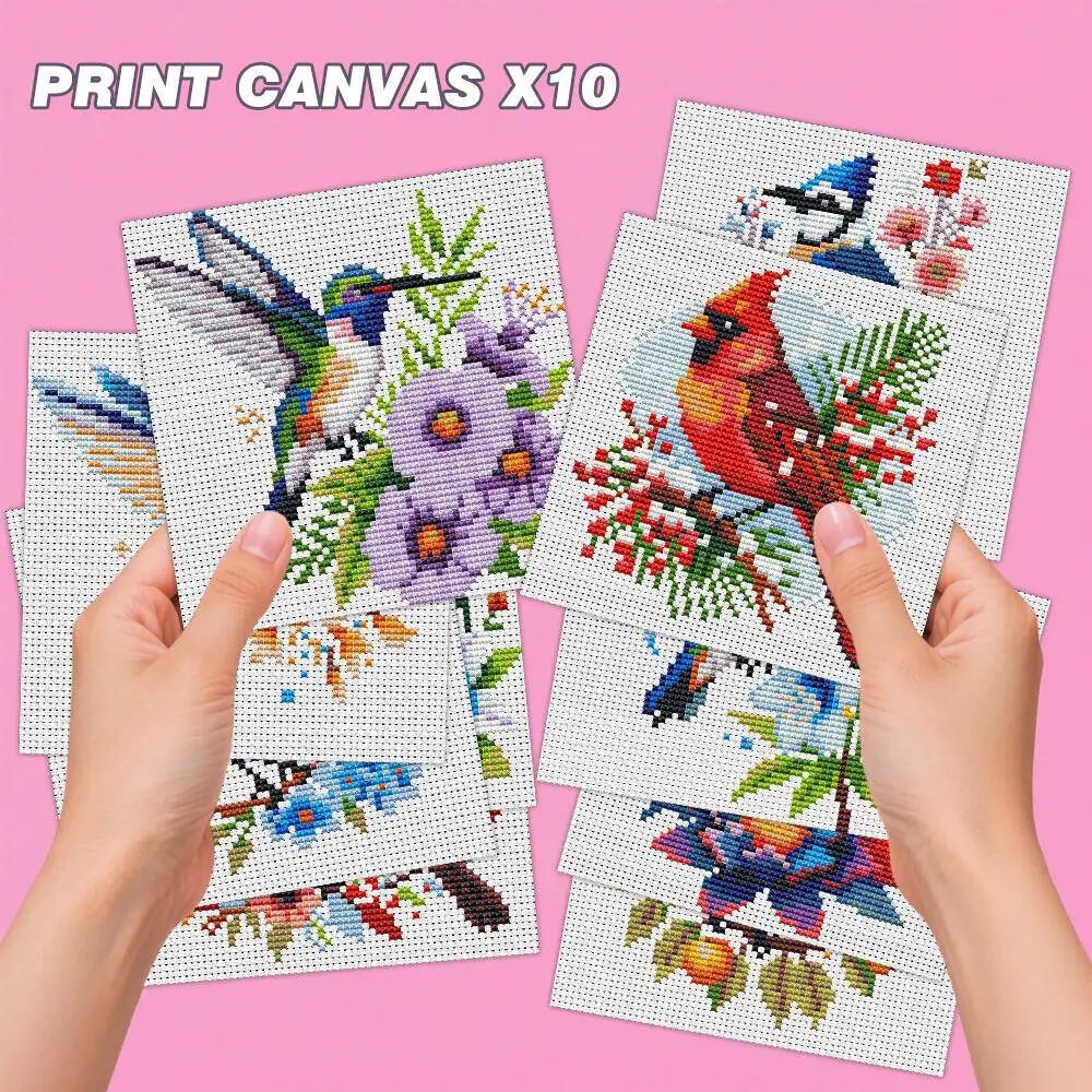 EverShine 10Pcs Cross Stitch Kit Bird DIY Embroidery Flower Animal 11CT Printed Canvas Entry Level Sewing Crafts Christmas Gift