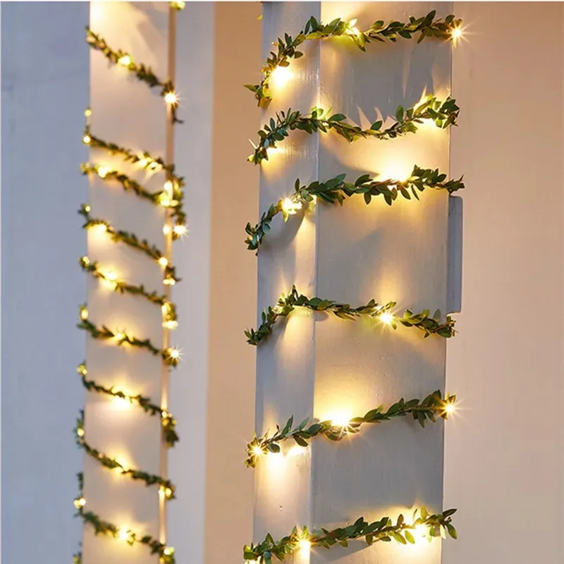 Outdoor Tiny Leaf LED Copper Wire Fairy String Lights Garland Christmas Decorations for Home New Year Wedding Garden Street Lamp
