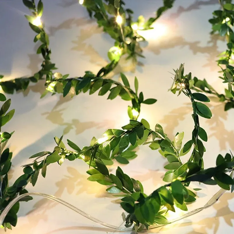 Outdoor Tiny Leaf LED Copper Wire Fairy String Lights Garland Christmas Decorations for Home New Year Wedding Garden Street Lamp