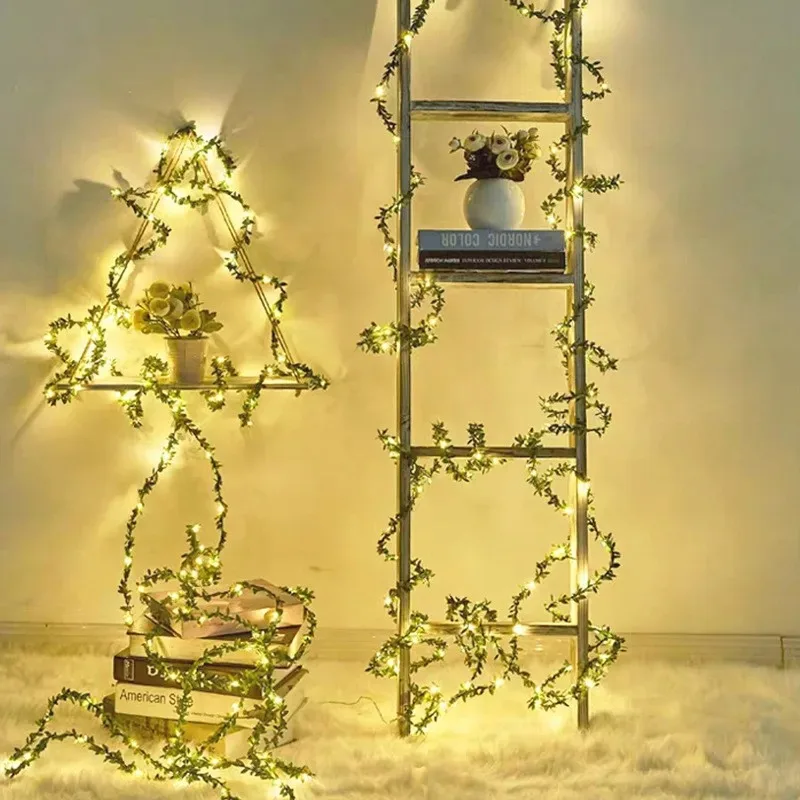 Outdoor Tiny Leaf LED Copper Wire Fairy String Lights Garland Christmas Decorations for Home New Year Wedding Garden Street Lamp