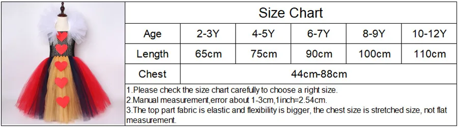 Red Hearts of Queen Long Costumes for Girls Carnival Halloween Tutu Dress with Crown Stick Kids Christmas Birthday Party Outfit