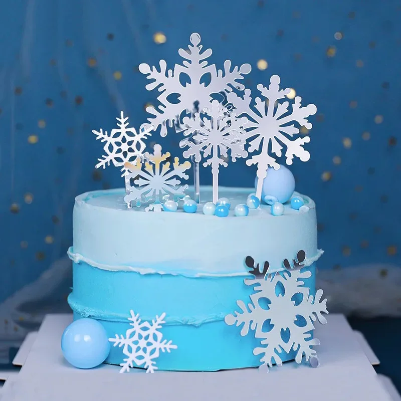 16pcs Snowflake Cupcake Toppers Frozen Theme Cake Decorations Birthday Party Decoration Christmas Cake Supplies Accessories
