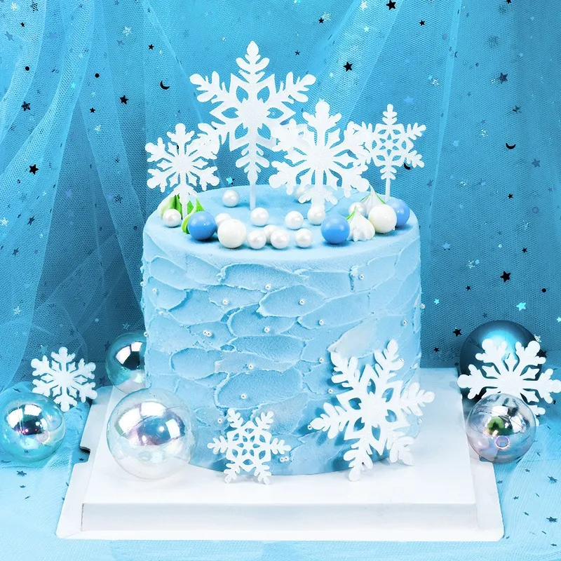 16pcs Snowflake Cupcake Toppers Frozen Theme Cake Decorations Birthday Party Decoration Christmas Cake Supplies Accessories