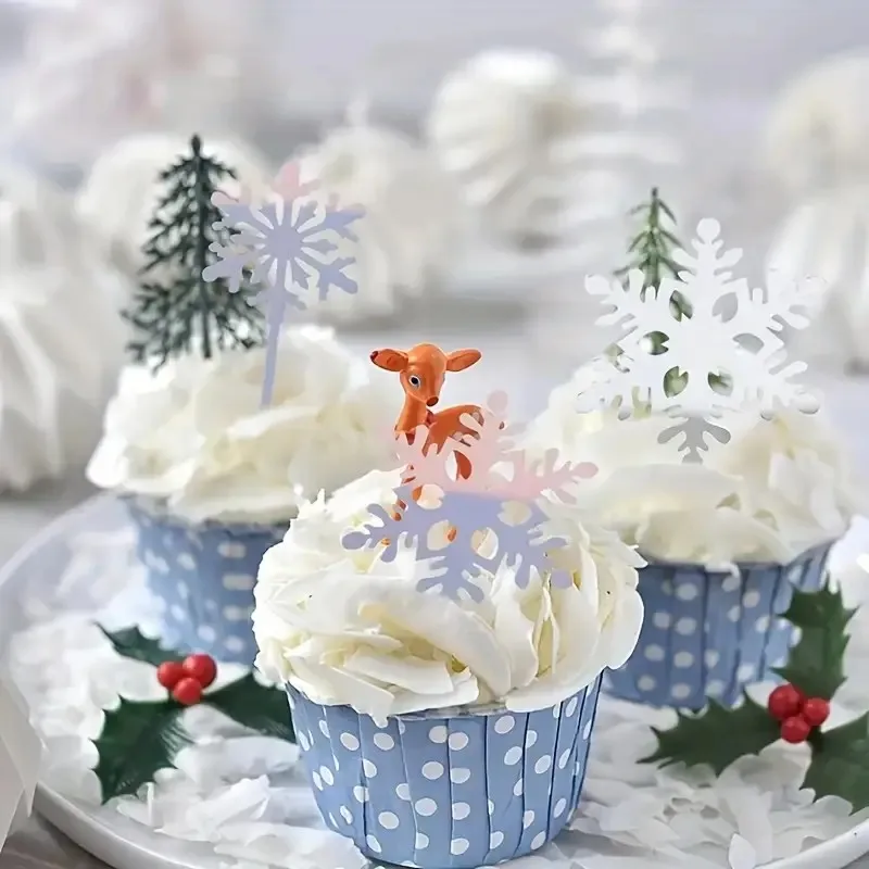 16pcs Snowflake Cupcake Toppers Frozen Theme Cake Decorations Birthday Party Decoration Christmas Cake Supplies Accessories
