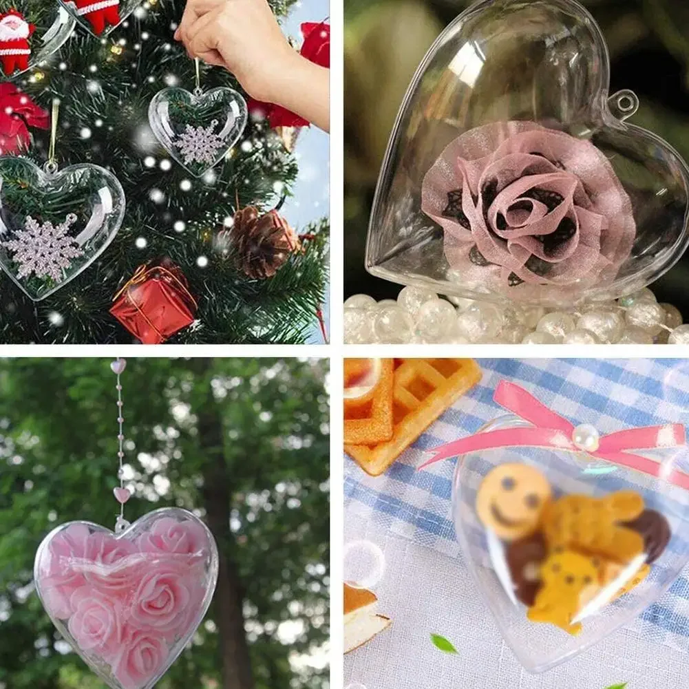 10pcs Transparent Open Plastic Christmas Ornament Ball Clear Bauble for Xmas Party Kids Gift Present Box Decorations