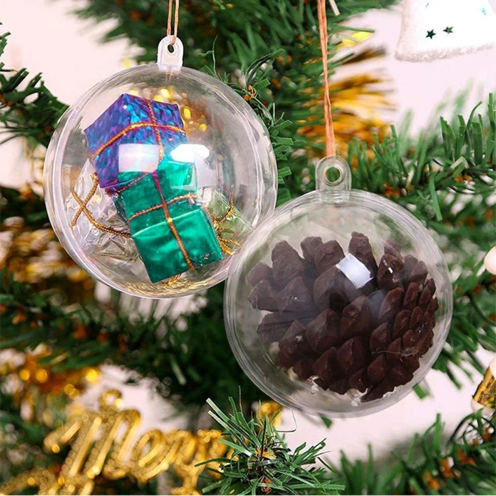10pcs Transparent Open Plastic Christmas Ornament Ball Clear Bauble for Xmas Party Kids Gift Present Box Decorations