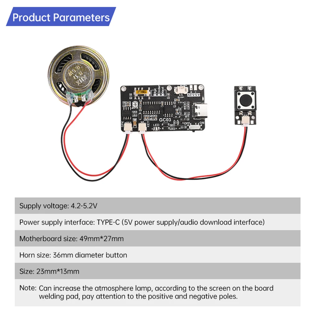 GC03 Recording Card Voice Recording Board Movement Creative Gift Box Christmas Birthday Card MP3Voice Module TYPE-C with Speaker