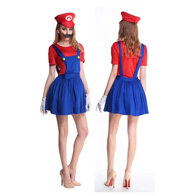 Halloween Cosplay Costume for Adults Super Luigi Bros Overall Set with Hat Game Character Jump Suit for Christmas Party Stage Pe
