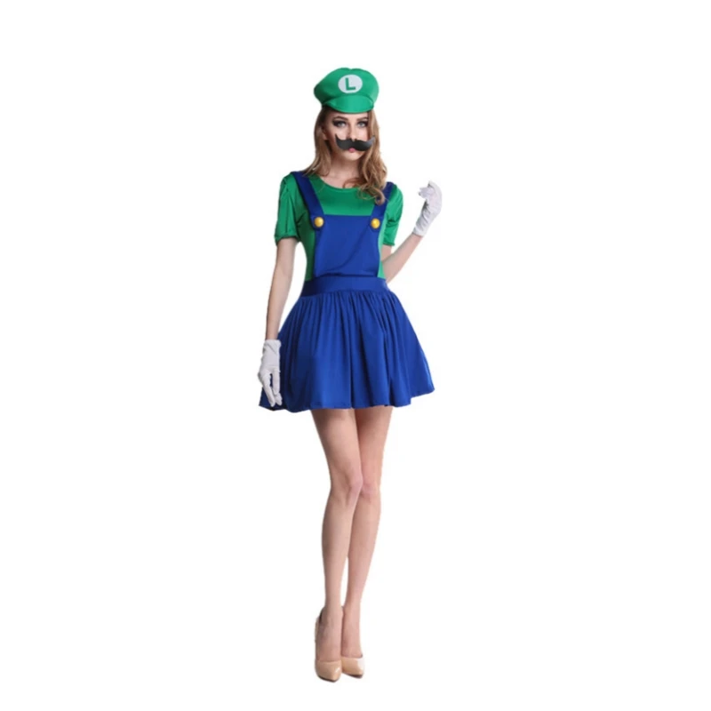 Halloween Cosplay Costume for Adults Super Luigi Bros Overall Set with Hat Game Character Jump Suit for Christmas Party Stage Pe