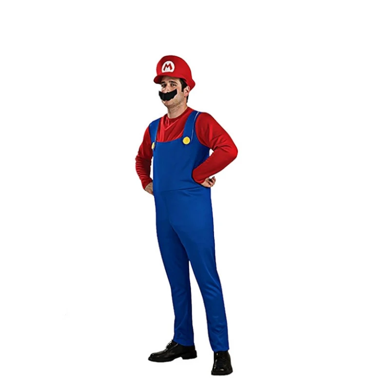 Halloween Cosplay Costume for Adults Super Luigi Bros Overall Set with Hat Game Character Jump Suit for Christmas Party Stage Pe