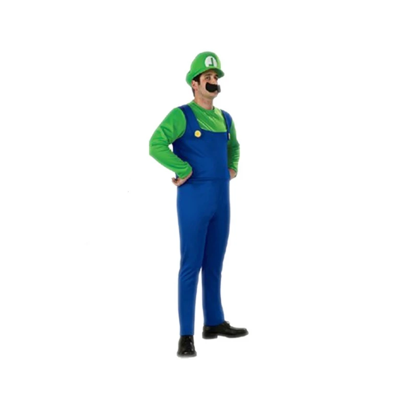 Halloween Cosplay Costume for Adults Super Luigi Bros Overall Set with Hat Game Character Jump Suit for Christmas Party Stage Pe