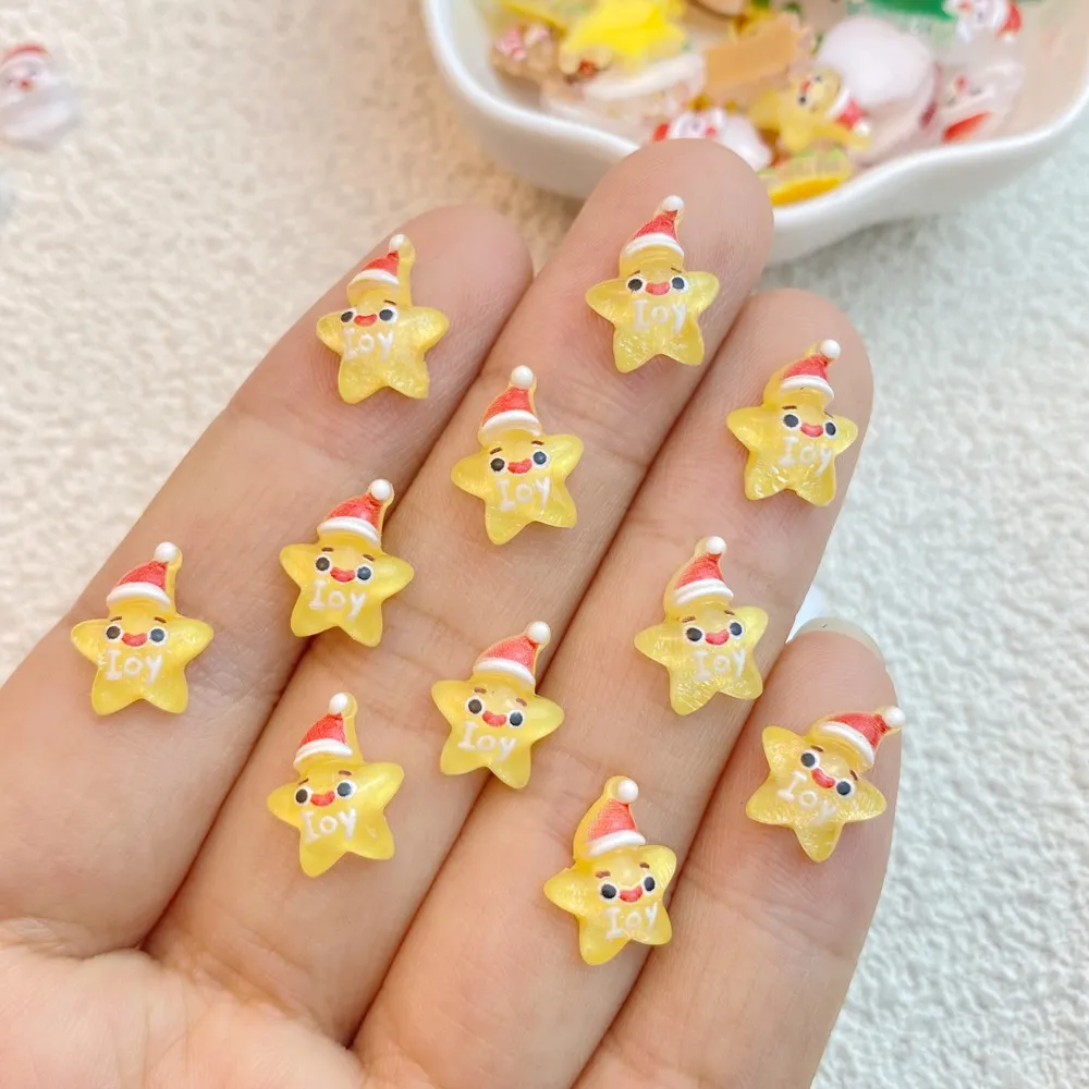 50Pcs New Cute Resin Mini Christmas Snowman, Tree, Old Man Collection Flat Back Manicure Parts Embellishments For Hair Bows