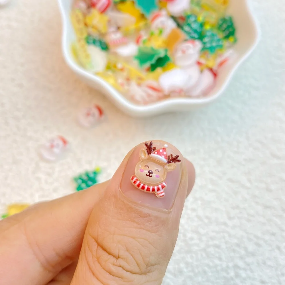 50Pcs New Cute Resin Mini Christmas Snowman, Tree, Old Man Collection Flat Back Manicure Parts Embellishments For Hair Bows