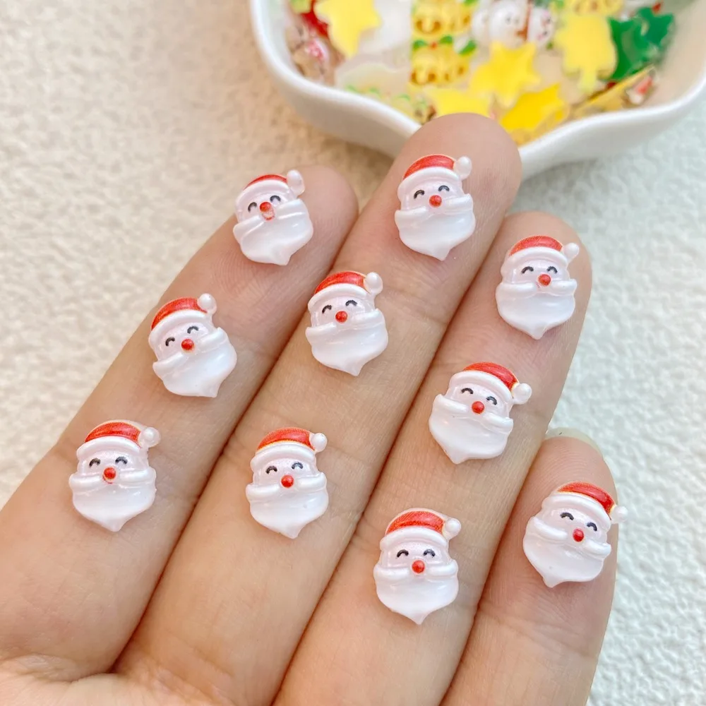 50Pcs New Cute Resin Mini Christmas Snowman, Tree, Old Man Collection Flat Back Manicure Parts Embellishments For Hair Bows