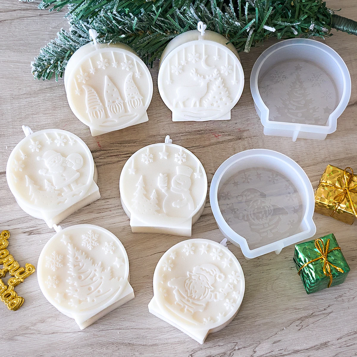 Christmas Ball Silicone Candle Mold DIY Relief Santa Claus Elk Craft Molds Plaster Resin Making Home Christmas Decor Art Gifts