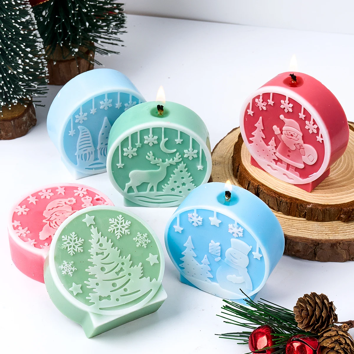 Christmas Ball Silicone Candle Mold DIY Relief Santa Claus Elk Craft Molds Plaster Resin Making Home Christmas Decor Art Gifts