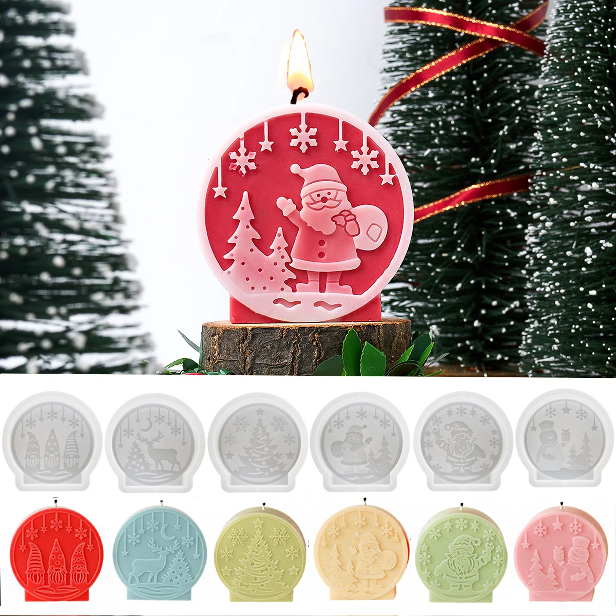 Christmas Ball Silicone Candle Mold DIY Relief Santa Claus Elk Craft Molds Plaster Resin Making Home Christmas Decor Art Gifts
