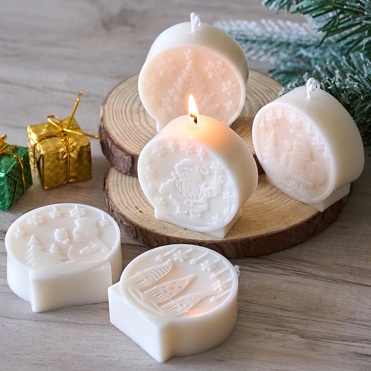 Christmas Ball Silicone Candle Mold DIY Relief Santa Claus Elk Craft Molds Plaster Resin Making Home Christmas Decor Art Gifts