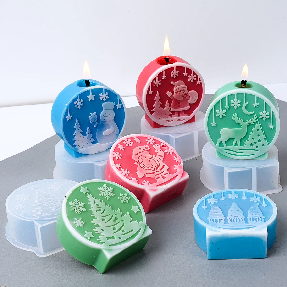 Christmas Ball Silicone Candle Mold DIY Relief Santa Claus Elk Craft Molds Plaster Resin Making Home Christmas Decor Art Gifts