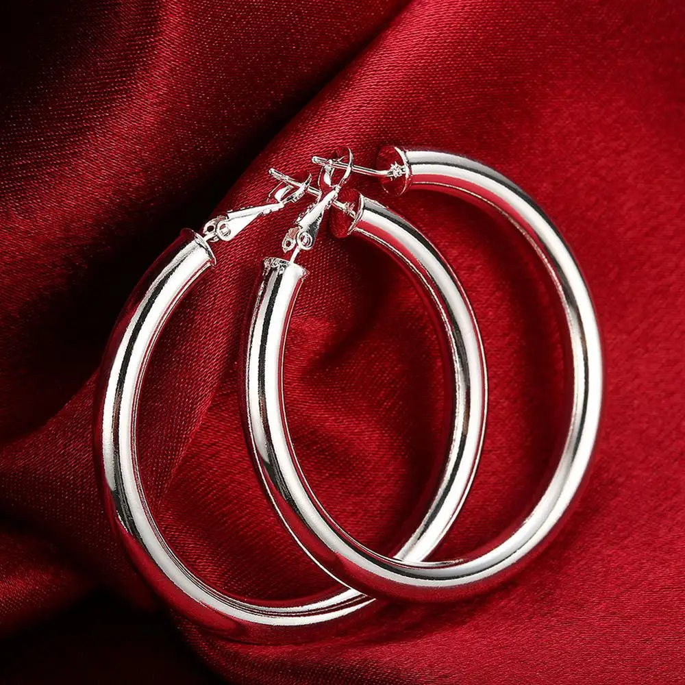 Hot trend 925 Sterling Silver beautiful 5CM Big hoop earrings for Women fashion party wedding designer Jewelry Christmas gifts