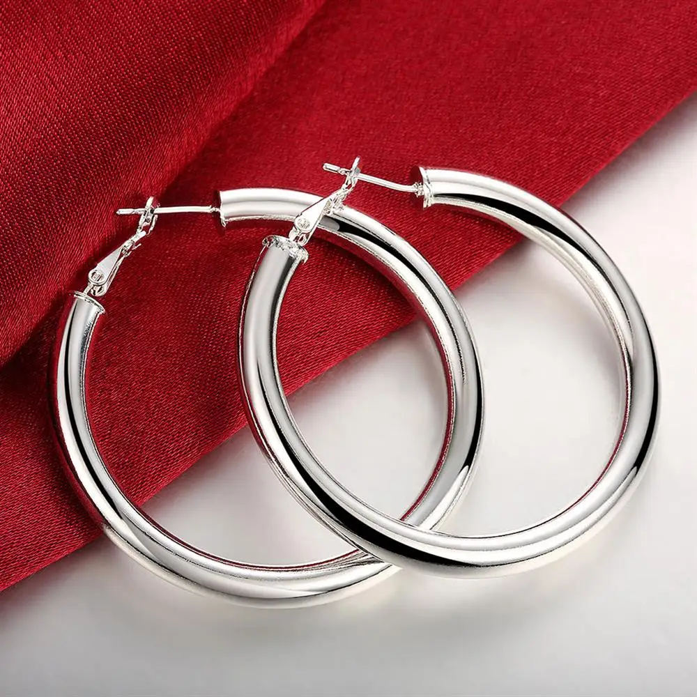 Hot trend 925 Sterling Silver beautiful 5CM Big hoop earrings for Women fashion party wedding designer Jewelry Christmas gifts