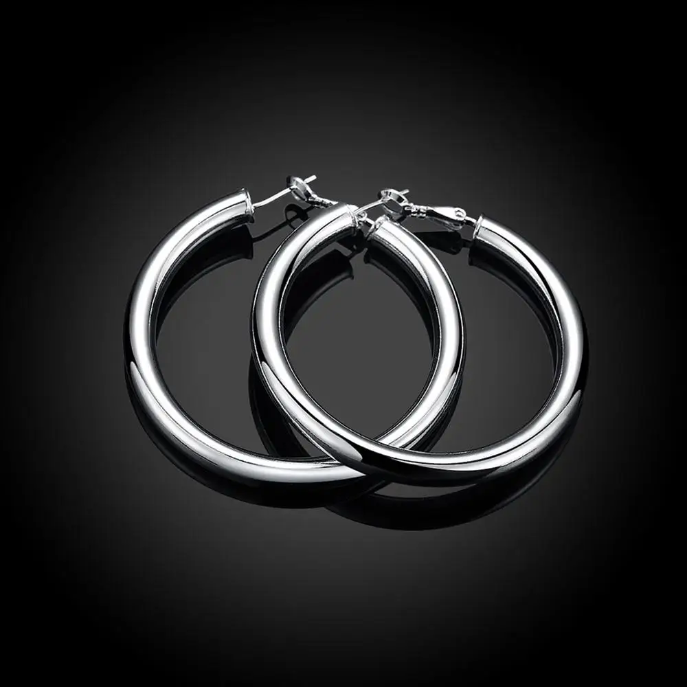 Hot trend 925 Sterling Silver beautiful 5CM Big hoop earrings for Women fashion party wedding designer Jewelry Christmas gifts