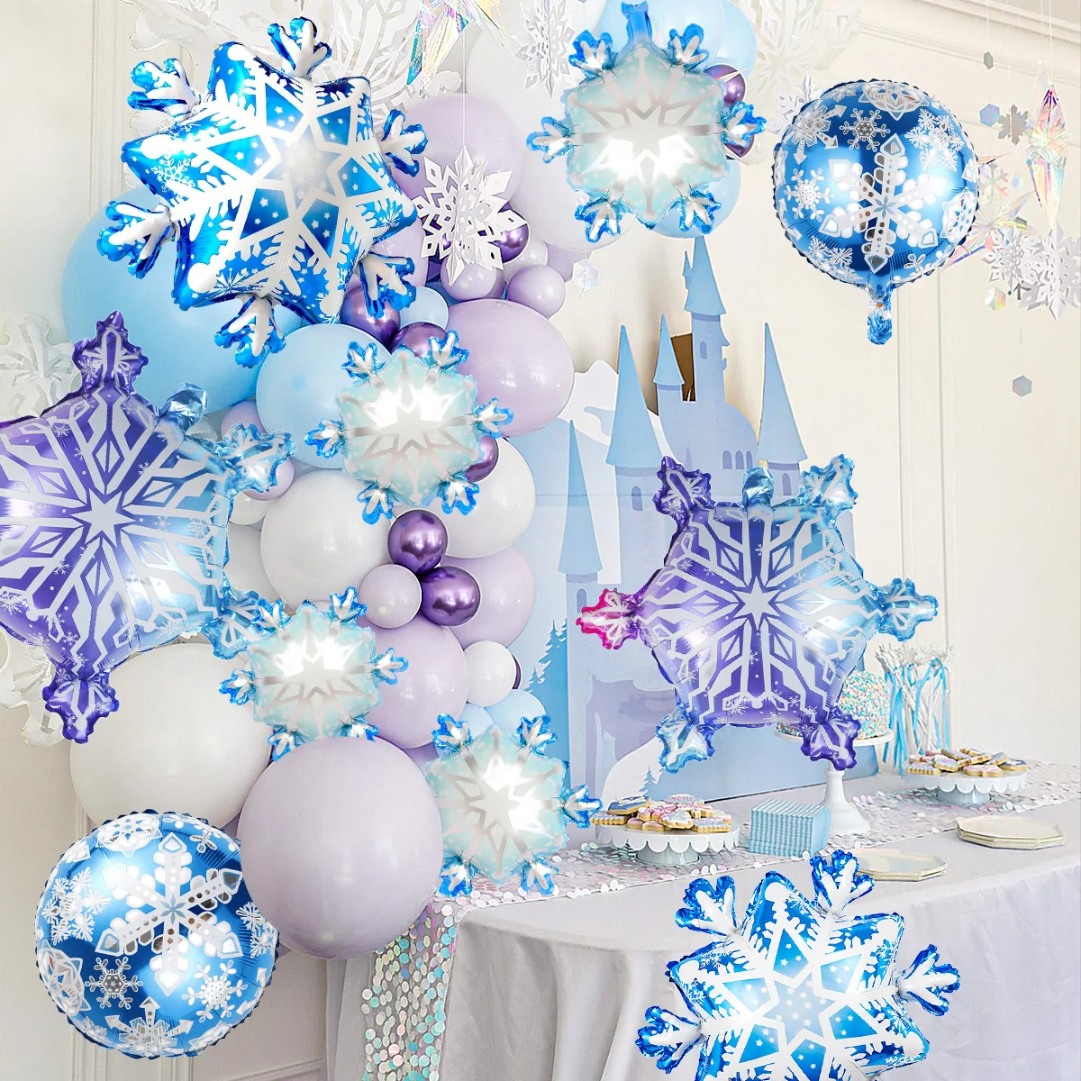 10pcs Ice and Snow Theme Snowflake Aluminum Foil Balloons, Winter Christmas New Year Ice and Snow Wonderland Decoration Supplies
