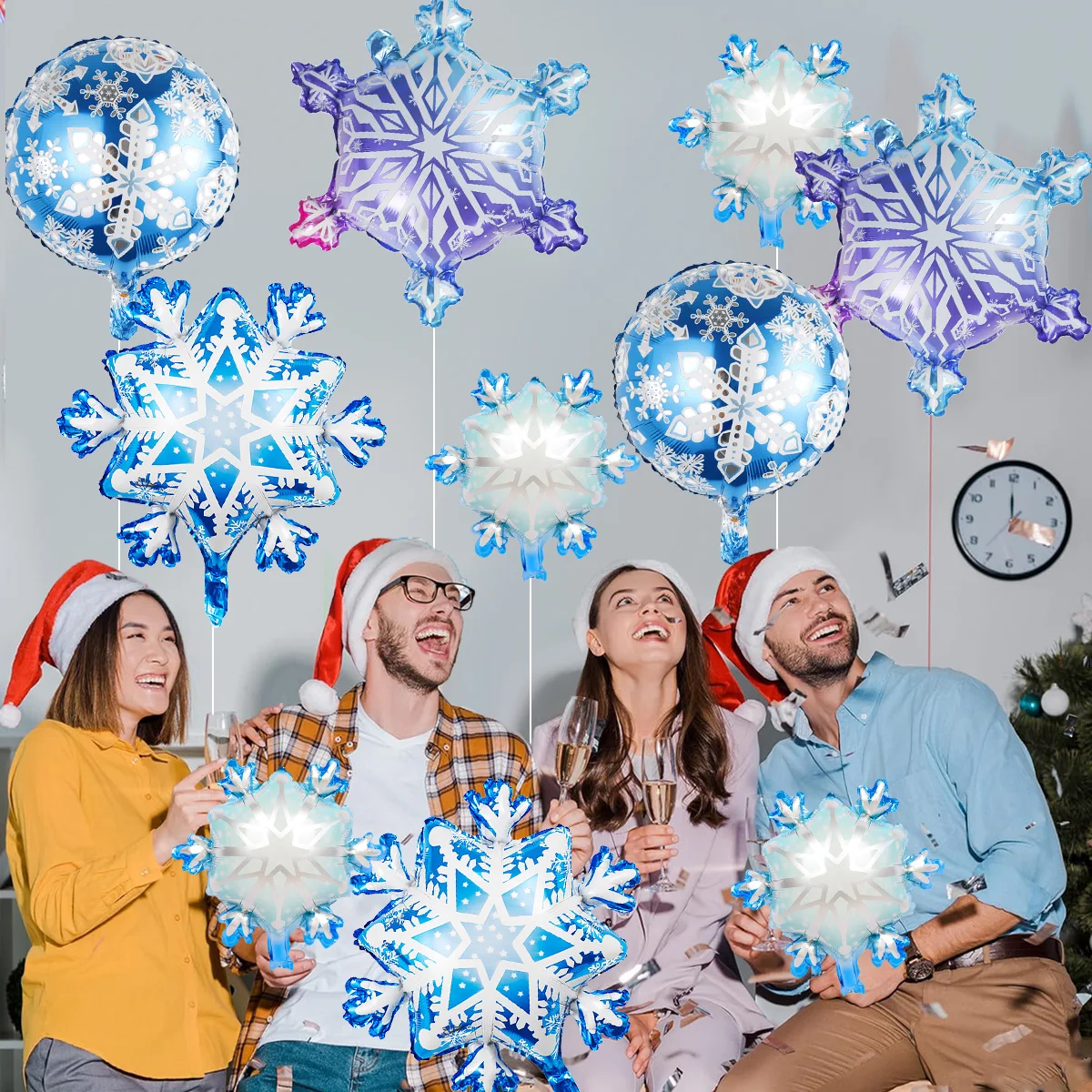 10pcs Ice and Snow Theme Snowflake Aluminum Foil Balloons, Winter Christmas New Year Ice and Snow Wonderland Decoration Supplies