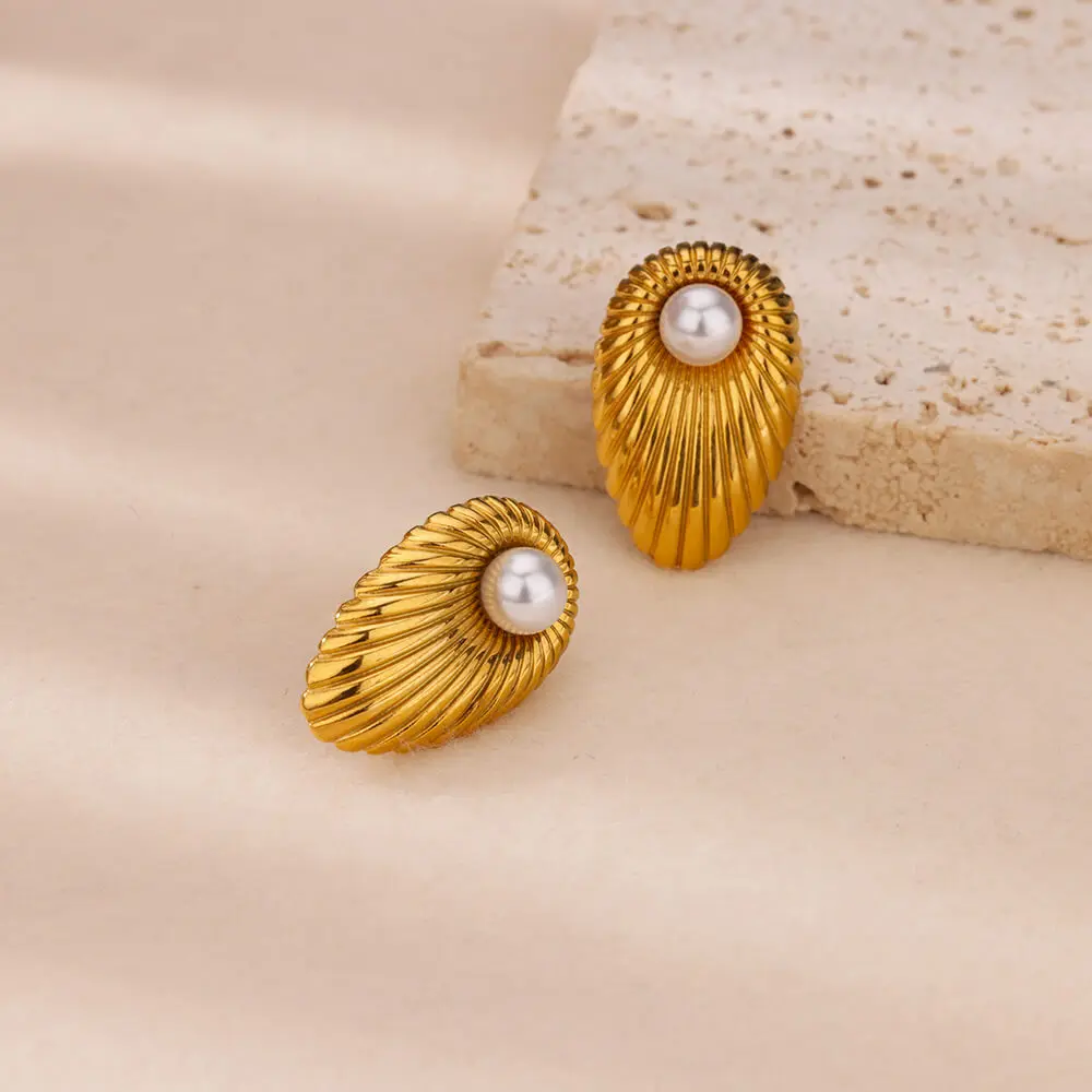 Elegant Stainless Steel Pearl Earrings For Women Gold Color Vintage Piercing Ear Hoop Jewelry Wedding Aesthetic Christmas Gift