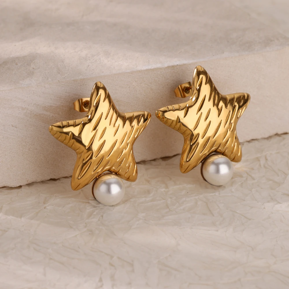 Elegant Stainless Steel Pearl Earrings For Women Gold Color Vintage Piercing Ear Hoop Jewelry Wedding Aesthetic Christmas Gift