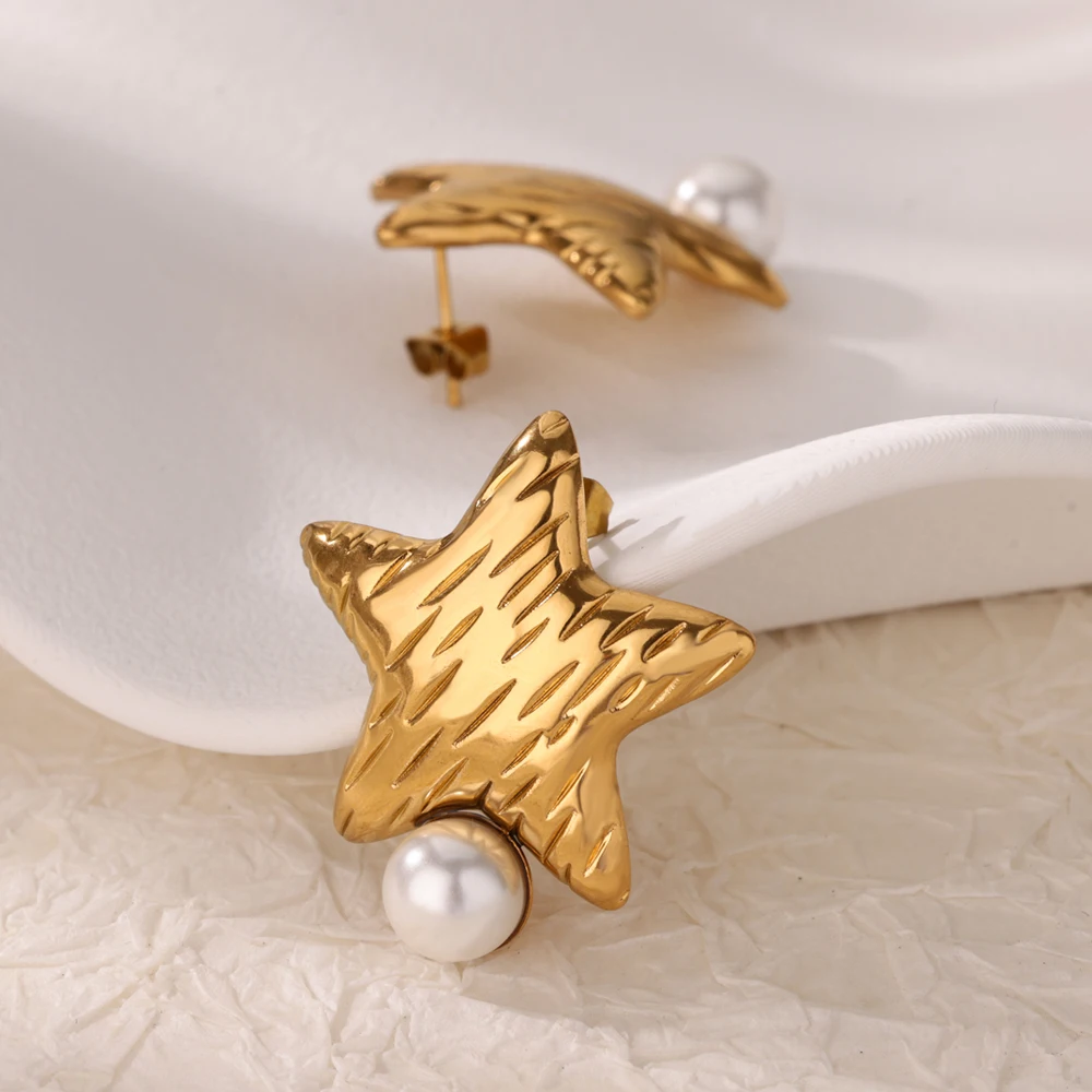 Elegant Stainless Steel Pearl Earrings For Women Gold Color Vintage Piercing Ear Hoop Jewelry Wedding Aesthetic Christmas Gift
