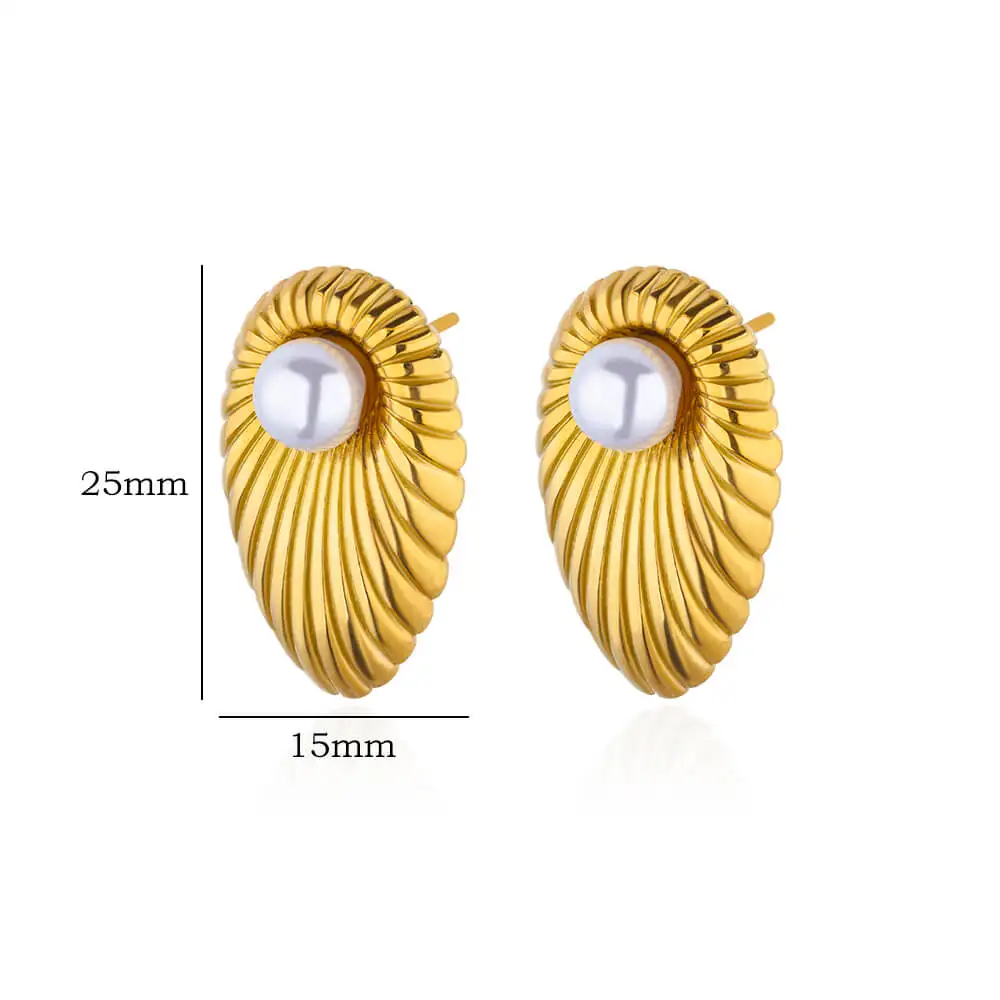Elegant Stainless Steel Pearl Earrings For Women Gold Color Vintage Piercing Ear Hoop Jewelry Wedding Aesthetic Christmas Gift