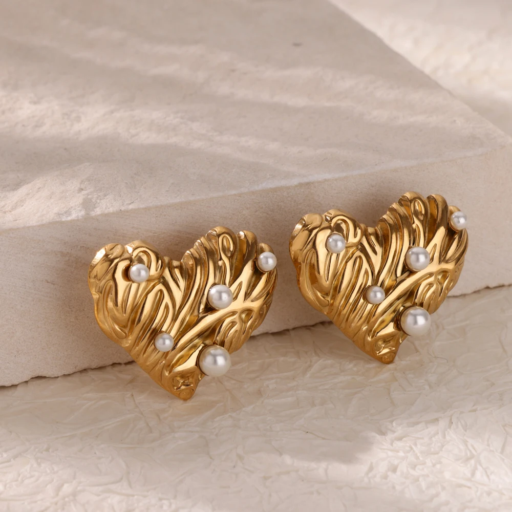 Elegant Stainless Steel Pearl Earrings For Women Gold Color Vintage Piercing Ear Hoop Jewelry Wedding Aesthetic Christmas Gift