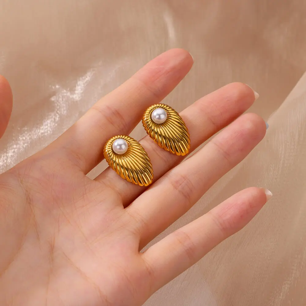 Elegant Stainless Steel Pearl Earrings For Women Gold Color Vintage Piercing Ear Hoop Jewelry Wedding Aesthetic Christmas Gift