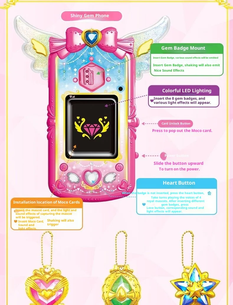 Original Catch Teenieping Sparkling Gem Series Mobile Phone Set Toy Talking Cute Capable Producing Sound Scene Christmas Gift