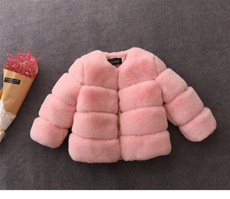 Girls Faux Fur Coat Winter Children Girls Long Sleeve Christmas Jacket Warm Kids Girls Coat Girls Outerwear Clothing