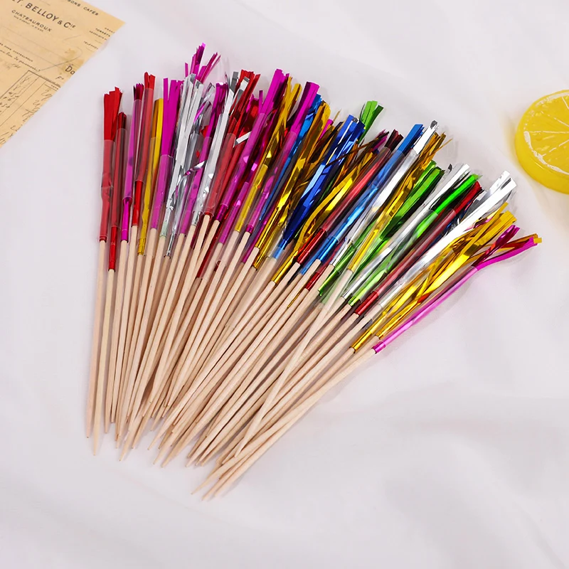 50Pcs Tassel Fireworks Cake Topper Cocktail Picks Dessert Food Fruit Toothpick for Wedding Birthday Party Decoration Christmas