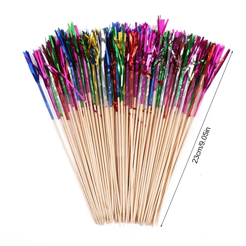50Pcs Tassel Fireworks Cake Topper Cocktail Picks Dessert Food Fruit Toothpick for Wedding Birthday Party Decoration Christmas