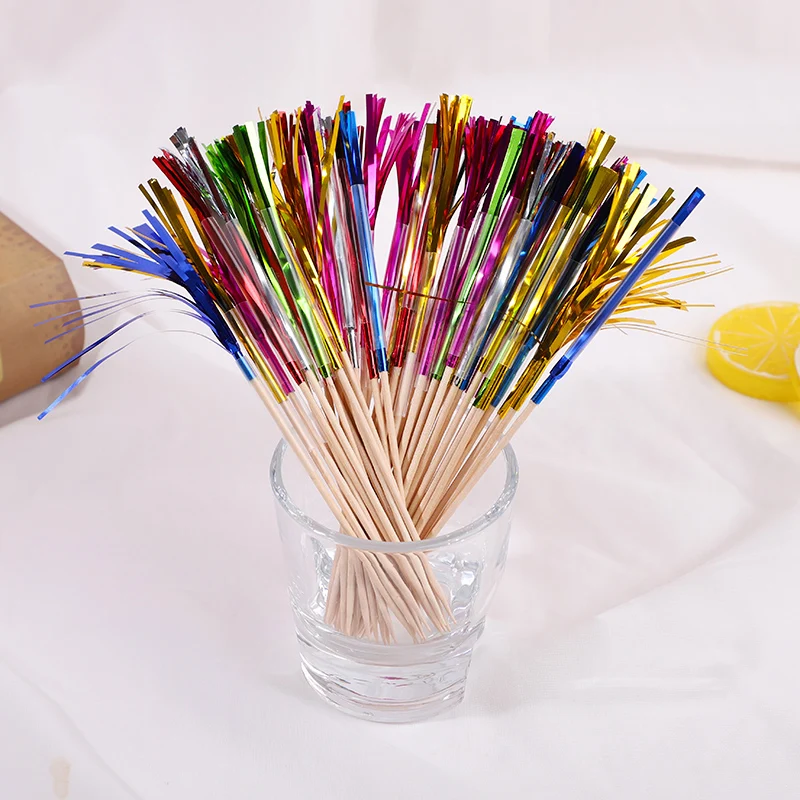 50Pcs Tassel Fireworks Cake Topper Cocktail Picks Dessert Food Fruit Toothpick for Wedding Birthday Party Decoration Christmas