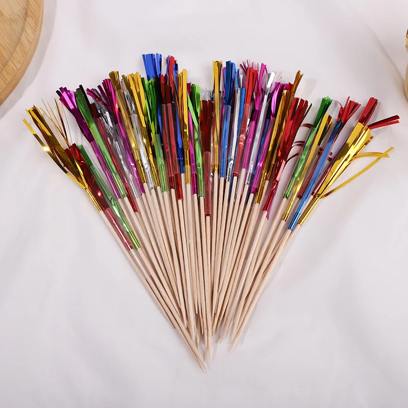 50Pcs Tassel Fireworks Cake Topper Cocktail Picks Dessert Food Fruit Toothpick for Wedding Birthday Party Decoration Christmas