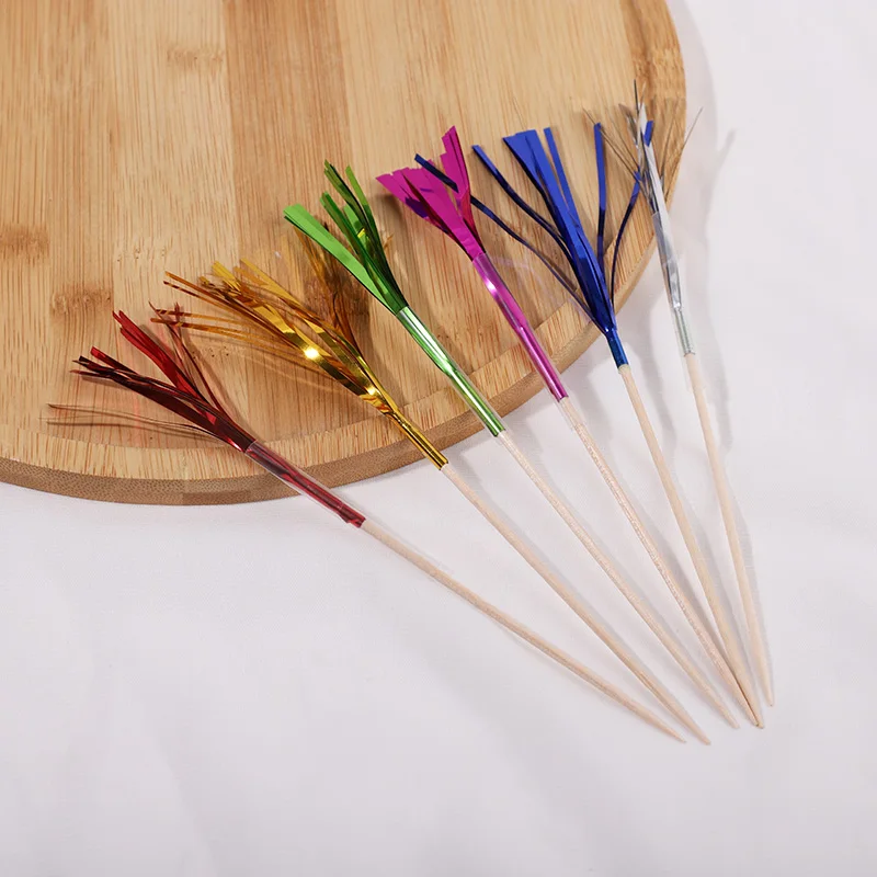 50Pcs Tassel Fireworks Cake Topper Cocktail Picks Dessert Food Fruit Toothpick for Wedding Birthday Party Decoration Christmas