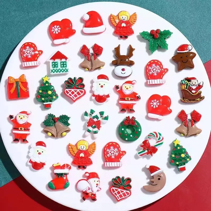 Cute Small Christmas DIY Ornament Xmas Santa Tree Bell Mixed Style Decoration for Hand Crafts Phone Case Hairpin Accessories