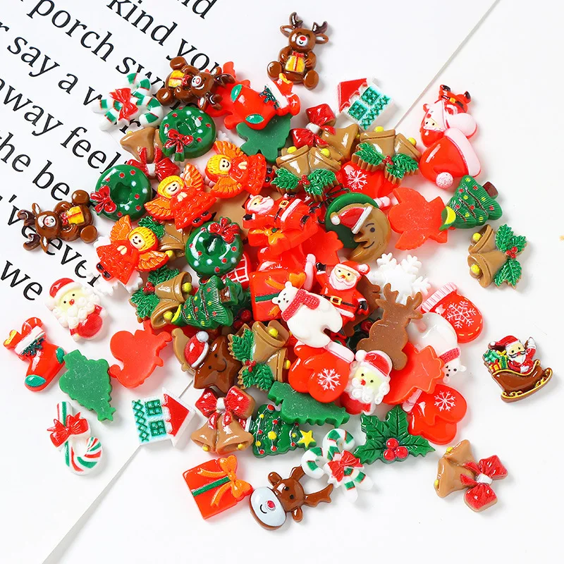 Cute Small Christmas DIY Ornament Xmas Santa Tree Bell Mixed Style Decoration for Hand Crafts Phone Case Hairpin Accessories
